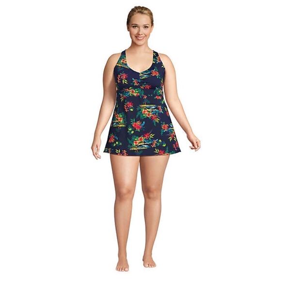 Land’s End Plus Standard Reversible swim top dresskini tropical border Various - Picture 4 of 6